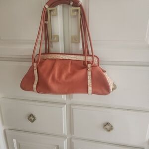 Soft Coral Leather Textured Bag with Detailed Interior
